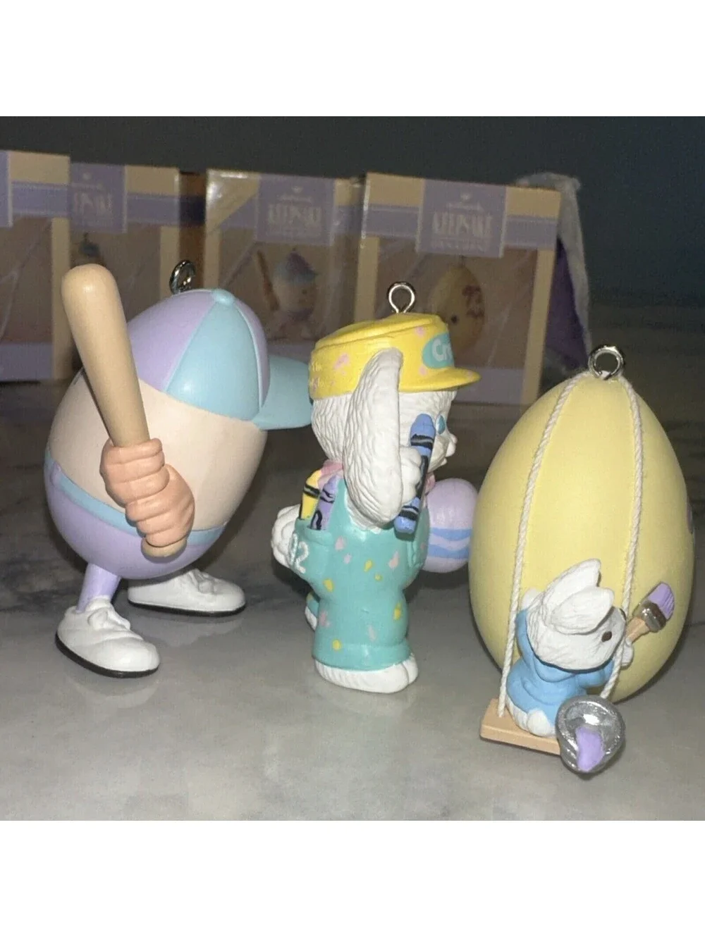 4 90s Hallmark christmas Easter Ornament Crayola Bunny Eggspert Painter Baseball